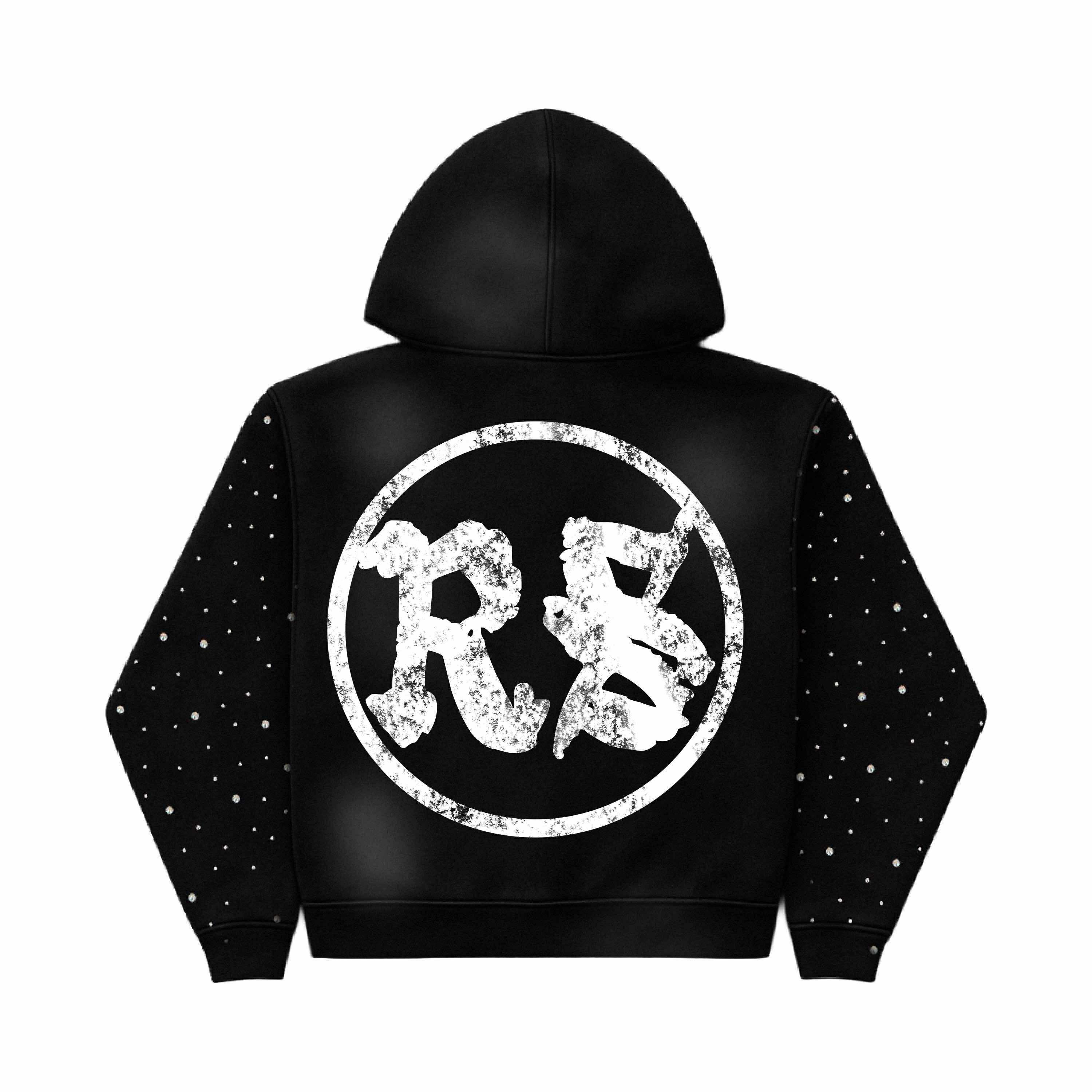 Rich Sinners Black Rhinestone Zip-Up Hoodie