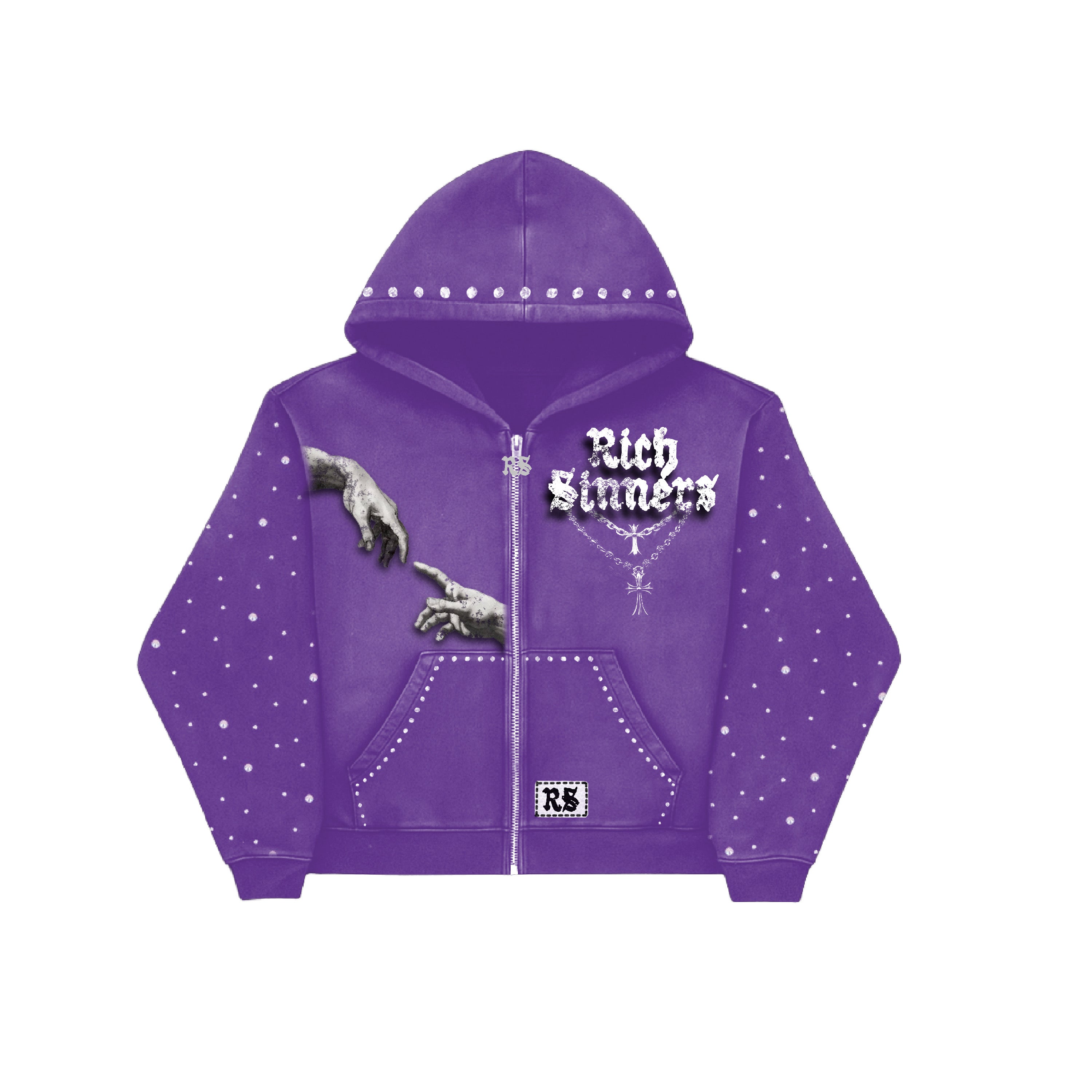 Rich Sinners Purple Rhinestone Zip-Up Hoodie